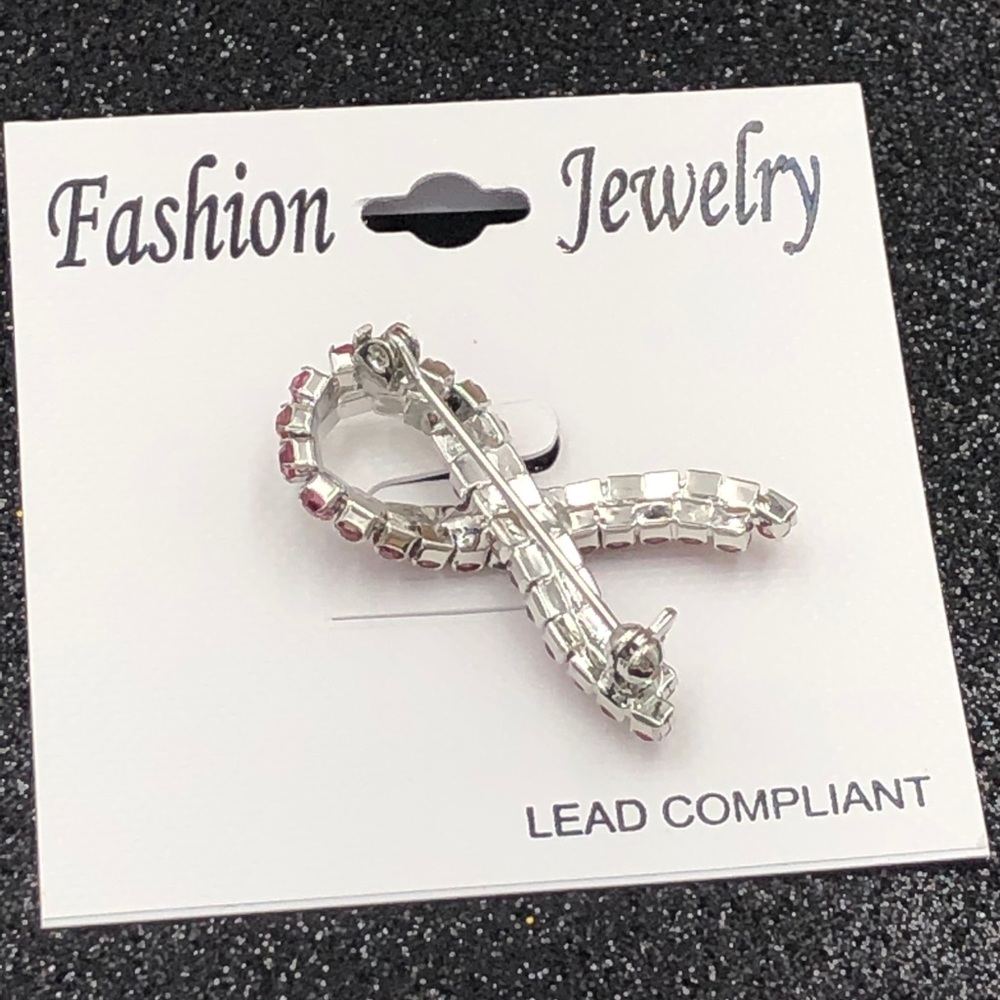 🌼 Pink Ribbon Rhinestone Breast Cancer Pin Brooch - Picture 3 of 3